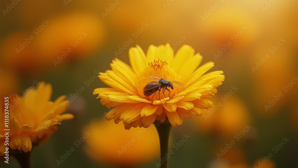 A bee is sitting on a yellow flower A bee is sitting on a yellow flower
