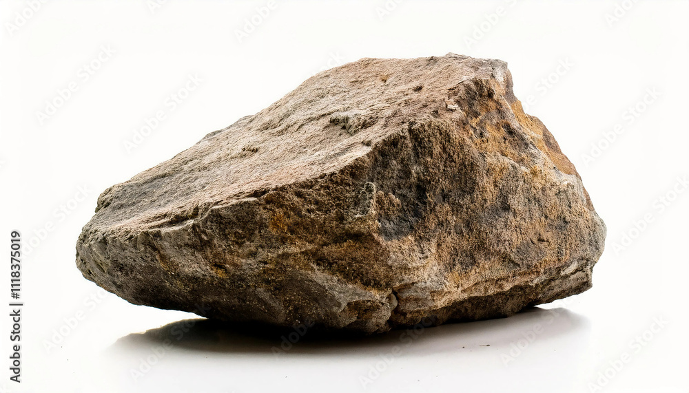 A detailed view of a large, natural brown rock resting isolated on a clean white background, showcasing rough texture and natural form. A detailed view of a large, natural brown rock resting isolated on a clean white background, showcasing rough texture and natural form.