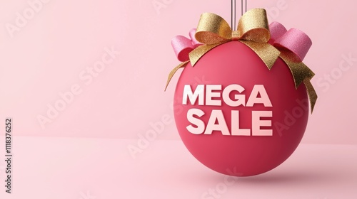 A vibrant pink ornament featuring a big mega sale sign, perfect for holiday shopping promotions and marketing.