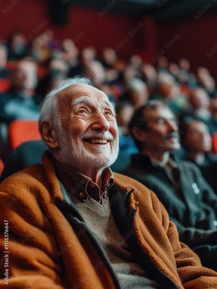 Obraz premium Smiling Old Man in Auditorium