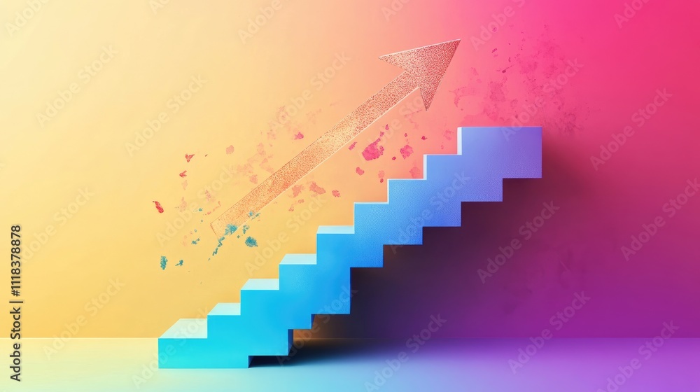 Fototapeta premium arrow staircase flat design front view sales growth theme water color vivid