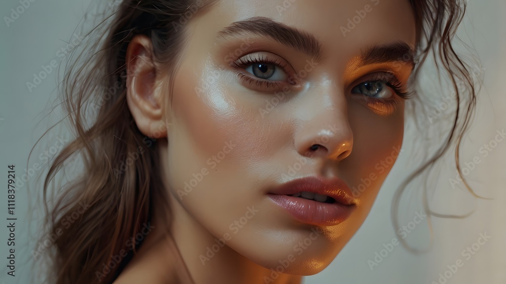 Close-up portrait of a beautiful woman with evening makeup. Strong skin texture. Natural skin, clean healthy skin. Close-up portrait of a beautiful woman with evening makeup. Strong skin texture. Natural skin, clean healthy skin.