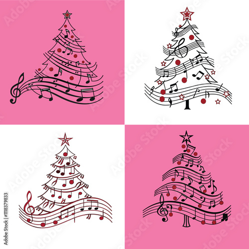 set of christmas tree made up of music