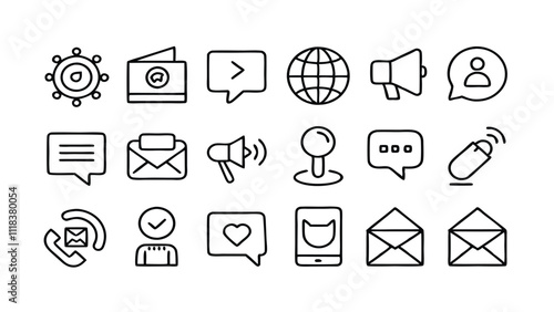 Social Media & Communication related icon editable stroke outline  set of different types small icons isolated on white background flat vector illustration
