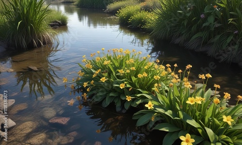 Pontederia crassipes and Eichhornia crassipes on a river, aquatic life, eceng gondok, wetland photo