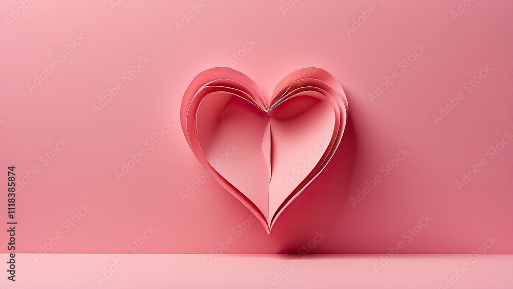 A photograph of a paper heart form on a pink background A photograph of a paper heart form on a pink background