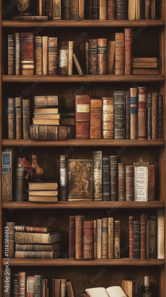 Sturdy Oak Bookshelves Filled with a Variety of Books Sturdy Oak Bookshelves Filled with a Variety of Books