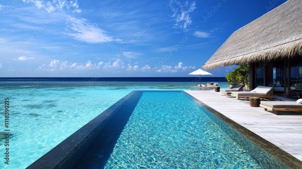 Fototapeta premium Tranquil Infinity Pool Overlooking Tropical Ocean Paradise