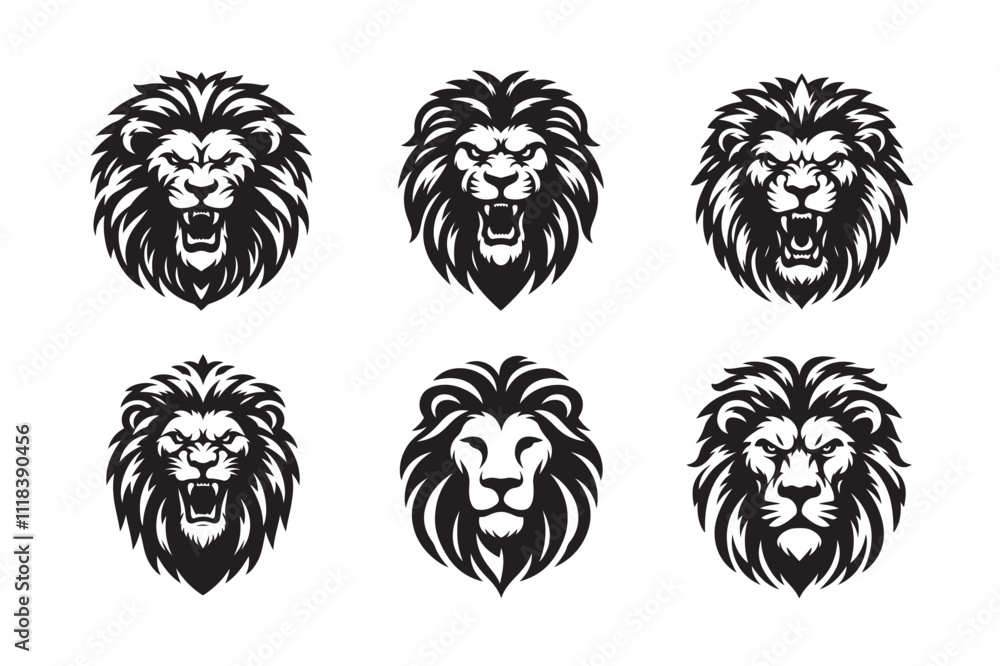Lion head vector silhouette art illustration bundle Lion head vector silhouette art illustration bundle