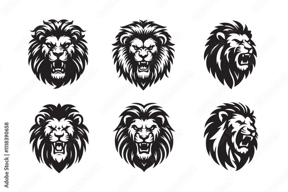 Lion head vector silhouette art illustration bundle Lion head vector silhouette art illustration bundle