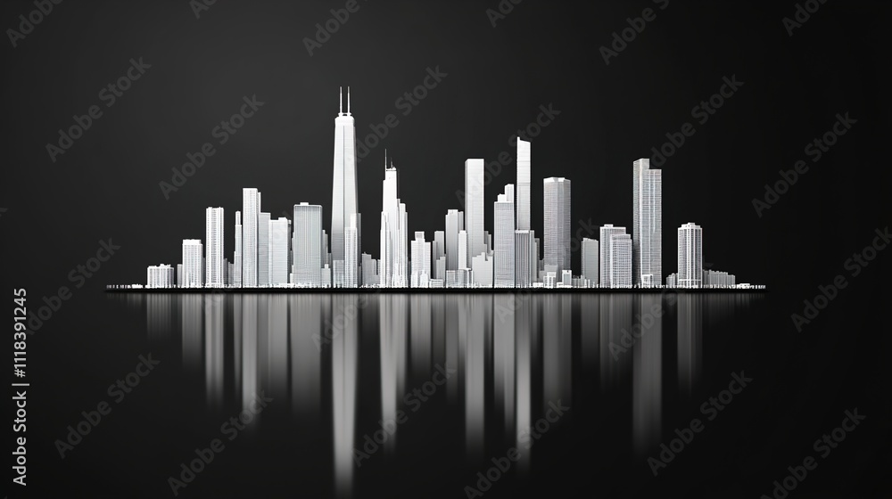 Modern city skyline isolated on white background. png Modern city skyline isolated on white background. png