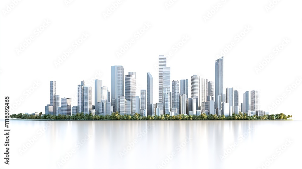 Modern city skyline isolated on white background. png Modern city skyline isolated on white background. png