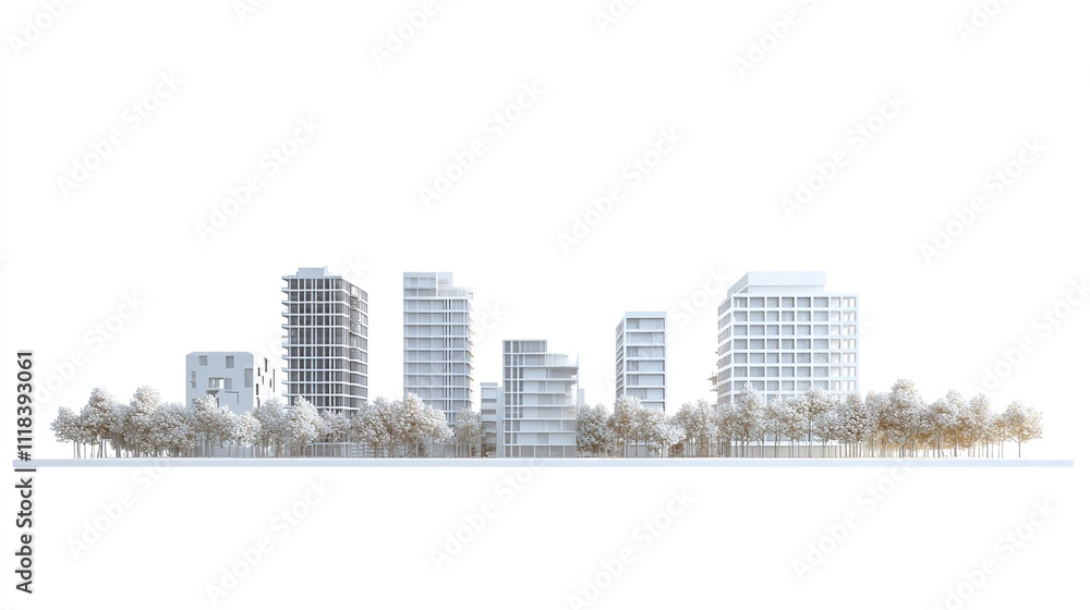 Modern city skyline isolated on white background. png Modern city skyline isolated on white background. png