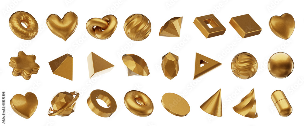 custom made wallpaper toronto digitalGold Object geometry shape set isolated background 3d rendering	
