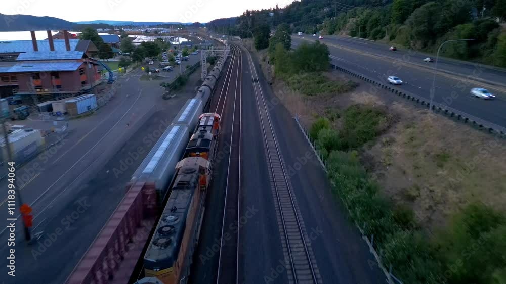 train on the railway next to the highway train on the railway next to the highway