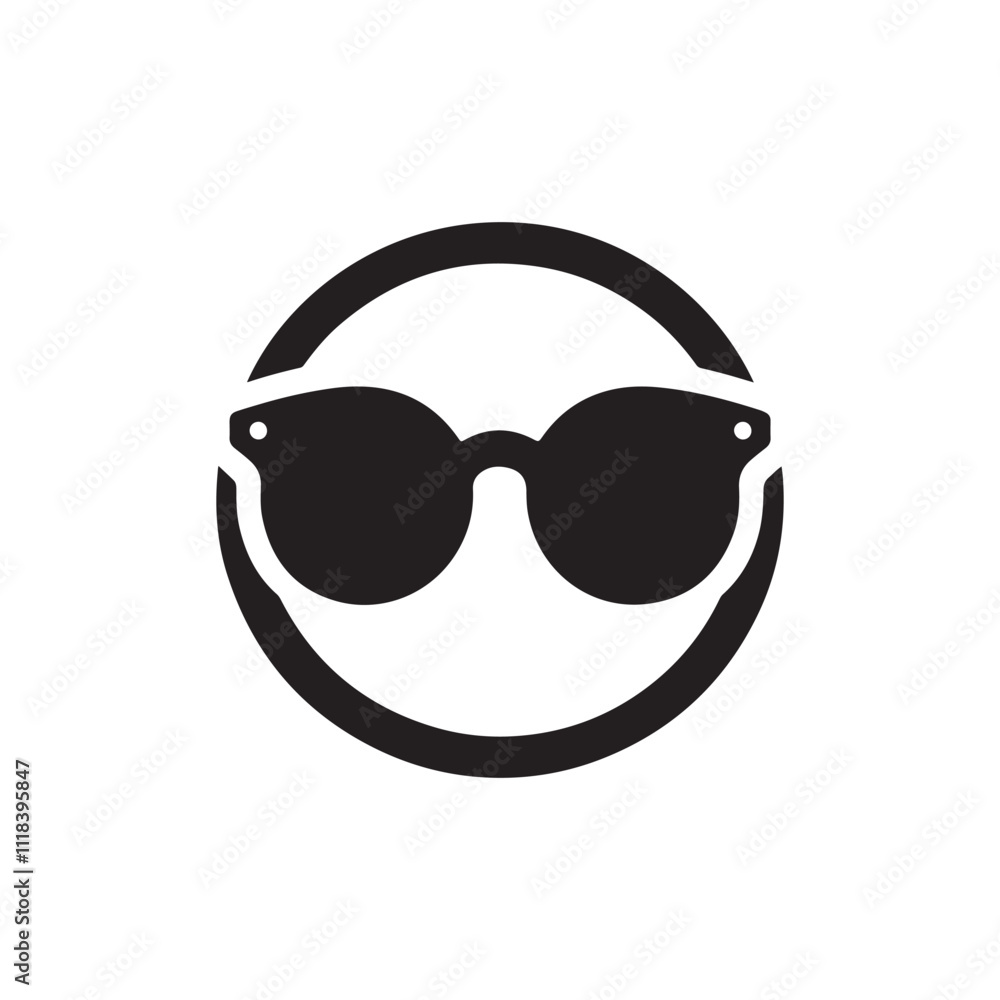 Black Silhouette Icon of Round Sunglasses - Minimal Flat Vector Black Silhouette Icon of Round Sunglasses - Minimal Flat Vector