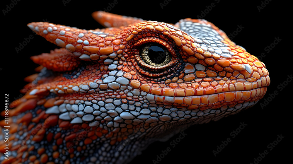 Fototapeta premium Close-up of a Lizard's Head with a Black Background - 3D Illustration