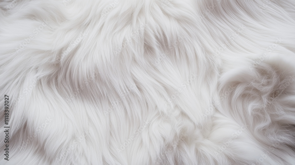 Fluffy white fur texture with soft and flowing fibers in a natural arrangement. Flat lay background Fluffy white fur texture with soft and flowing fibers in a natural arrangement. Flat lay background