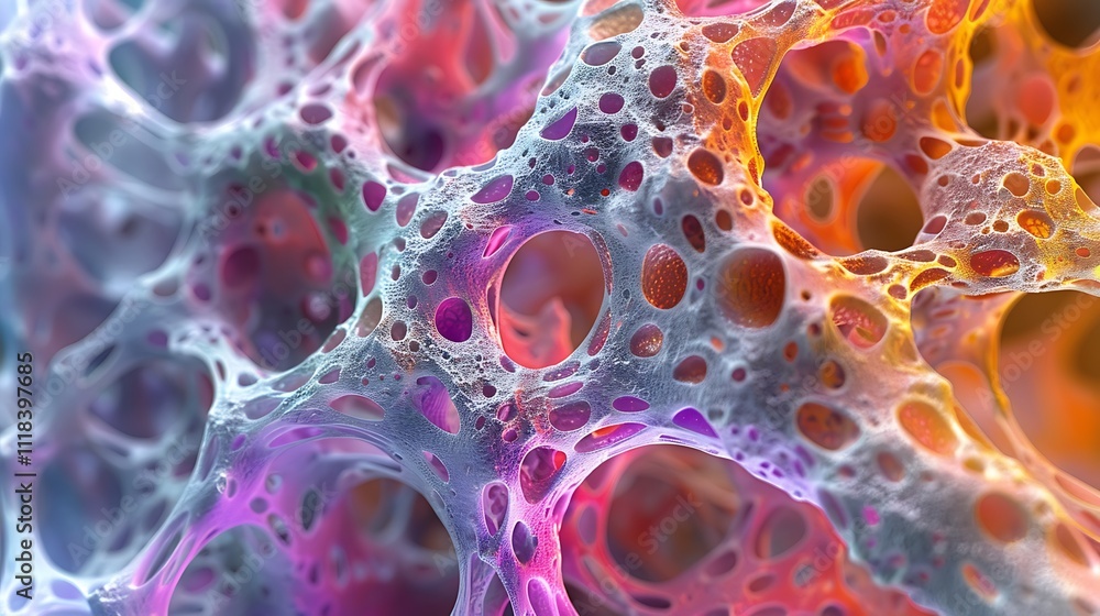 a light gray and orange, porous, organic-looking structure. a light gray and orange, porous, organic-looking structure.