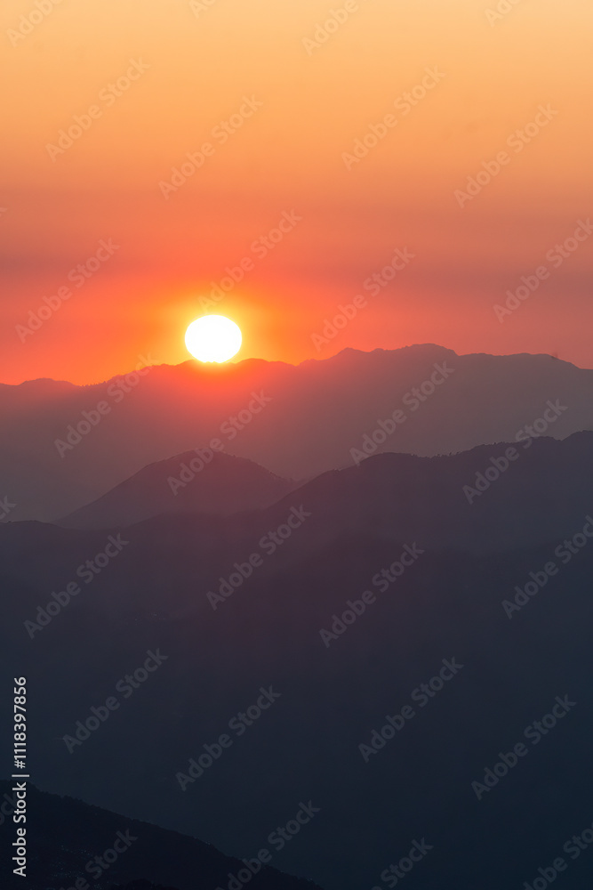 A beautiful view of Garhwal mountain range during the sunset from the outskirts of Chopta, Uttarakhand A beautiful view of Garhwal mountain range during the sunset from the outskirts of Chopta, Uttarakhand