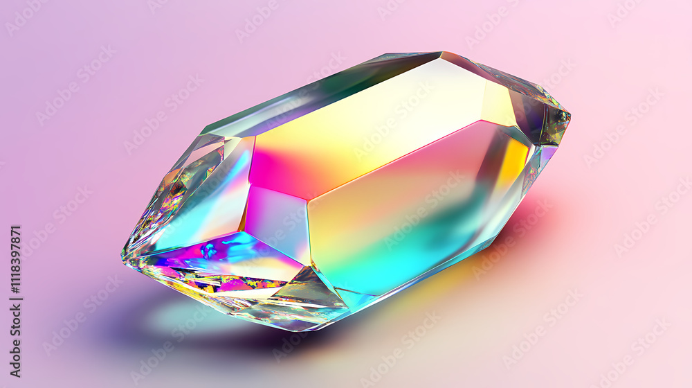 3d trendy crystal glass gem with glossy rainbow spectrum. Prism. Illustration 3d trendy crystal glass gem with glossy rainbow spectrum. Prism. Illustration
