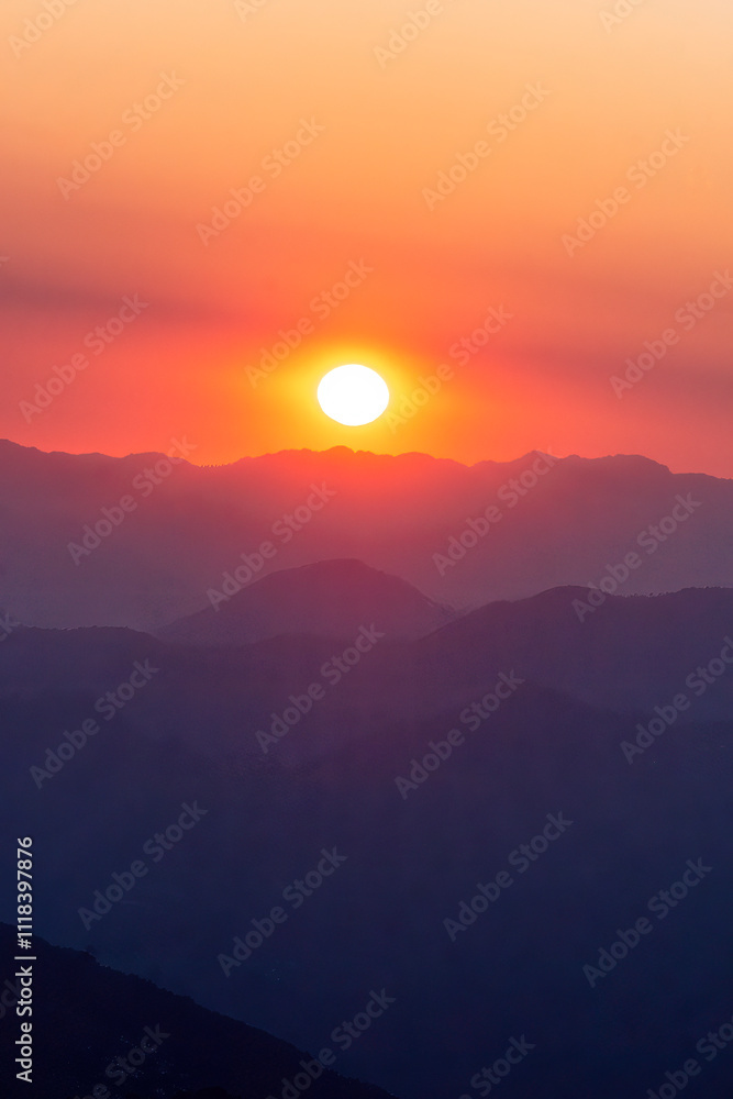 A beautiful view of Garhwal mountain range during the sunset from the outskirts of Chopta, Uttarakhand A beautiful view of Garhwal mountain range during the sunset from the outskirts of Chopta, Uttarakhand
