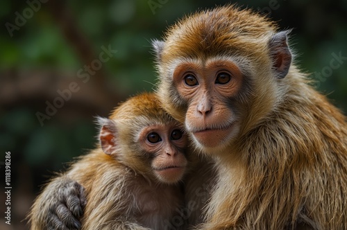 Mother Monkey Hugging Her Baby