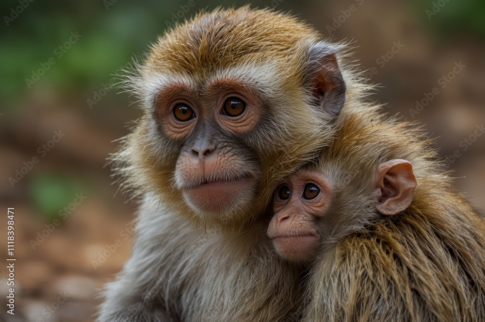 Mother Monkey Hugging Her Baby