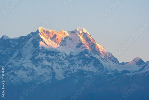 A beautiful view of Garhwal mountain range during the sunset from the outskirts of Chopta, Uttarakhand