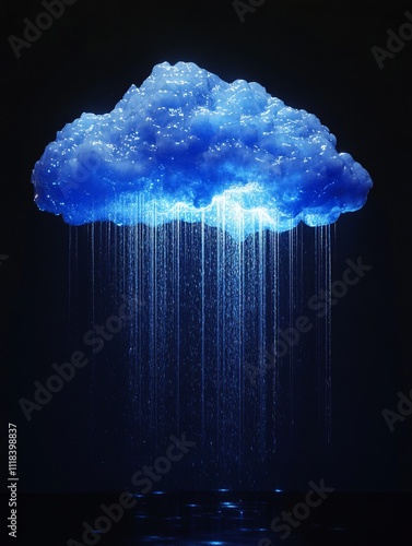 A Glowing, Digital Cloud Draped in Rain; A Stunning Abstract Artwork