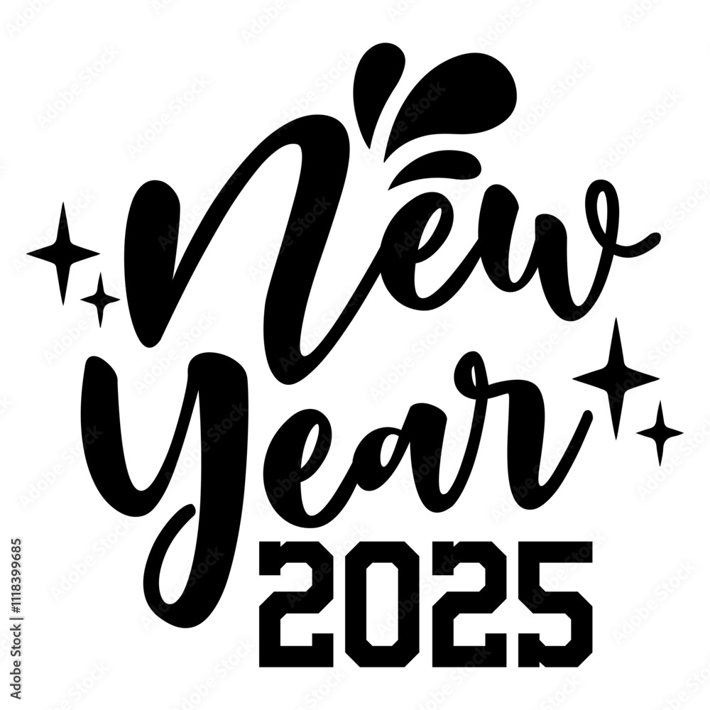 New Year 2025 typography clip art design for T-shirts and apparel, Happy New Year art on plain white background for shirt, hoodie, sweatshirt, card, tag, mug, icon, poster or badge New Year 2025 typography clip art design for T-shirts and apparel, Happy New Year art on plain white background for shirt, hoodie, sweatshirt, card, tag, mug, icon, poster or badge