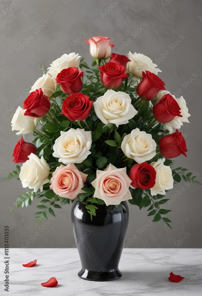 A stunning arrangement of red and white roses in a elegant vase with a simple yet elegant design, bouquet decorations, white rose arrangements, elegant centerpieces A stunning arrangement of red and white roses in a elegant vase with a simple yet elegant design, bouquet decorations, white rose arrangements, elegant centerpieces