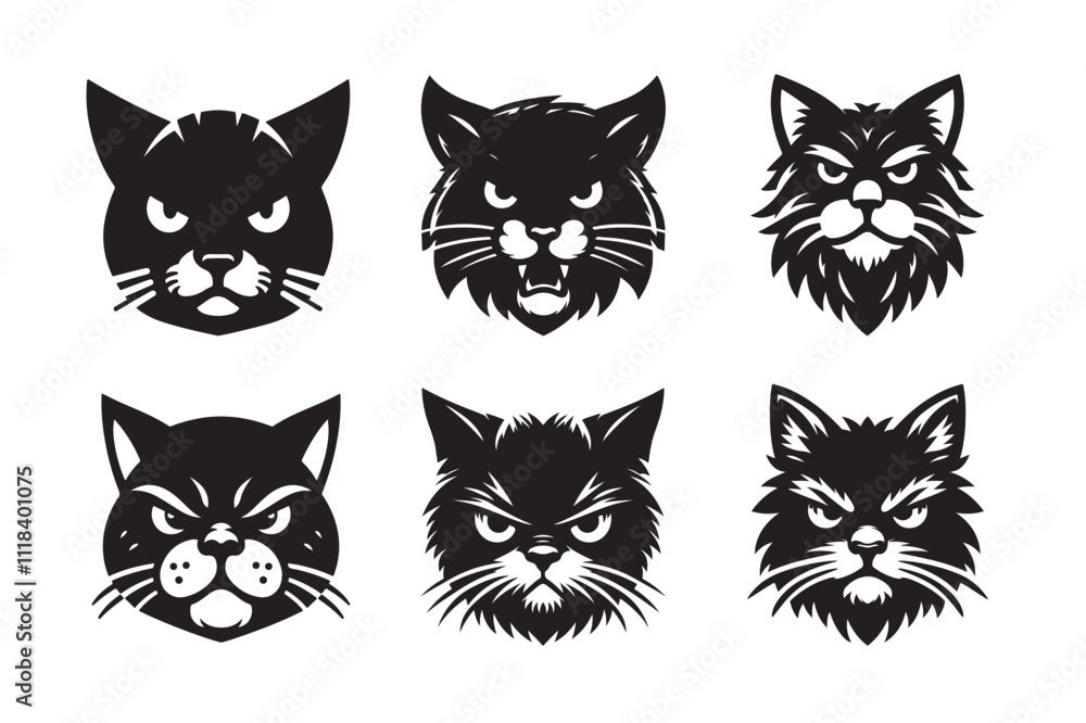Cat head vector silhouette art illustration bundle Cat head vector silhouette art illustration bundle