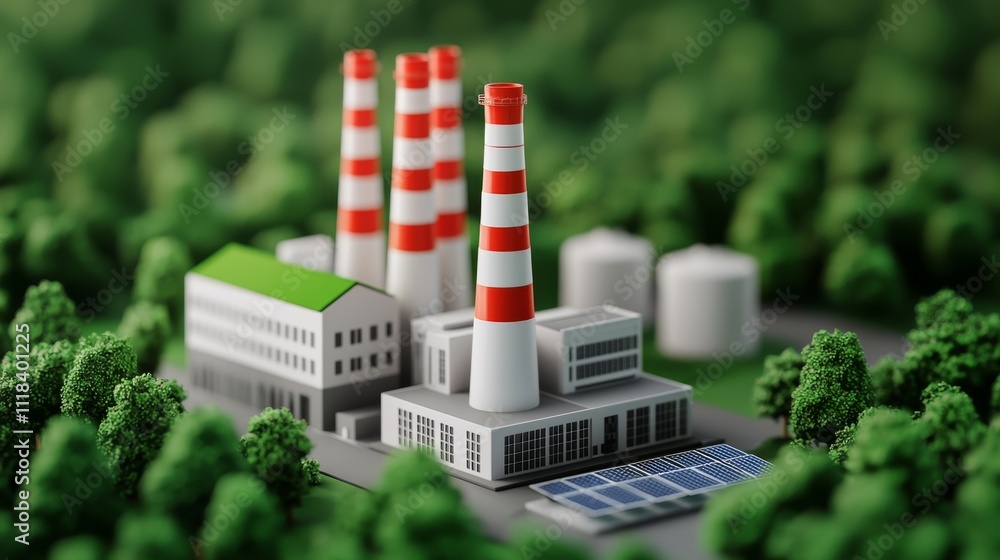 Eco-Friendly Factory with Green Roofs and Solar Panels Eco-Friendly Factory with Green Roofs and Solar Panels