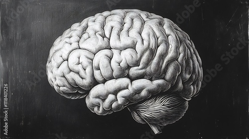 Intricate brain drawing detailed neural pathways symbolizing knowledge mental health creativity leaving space for educational themes
