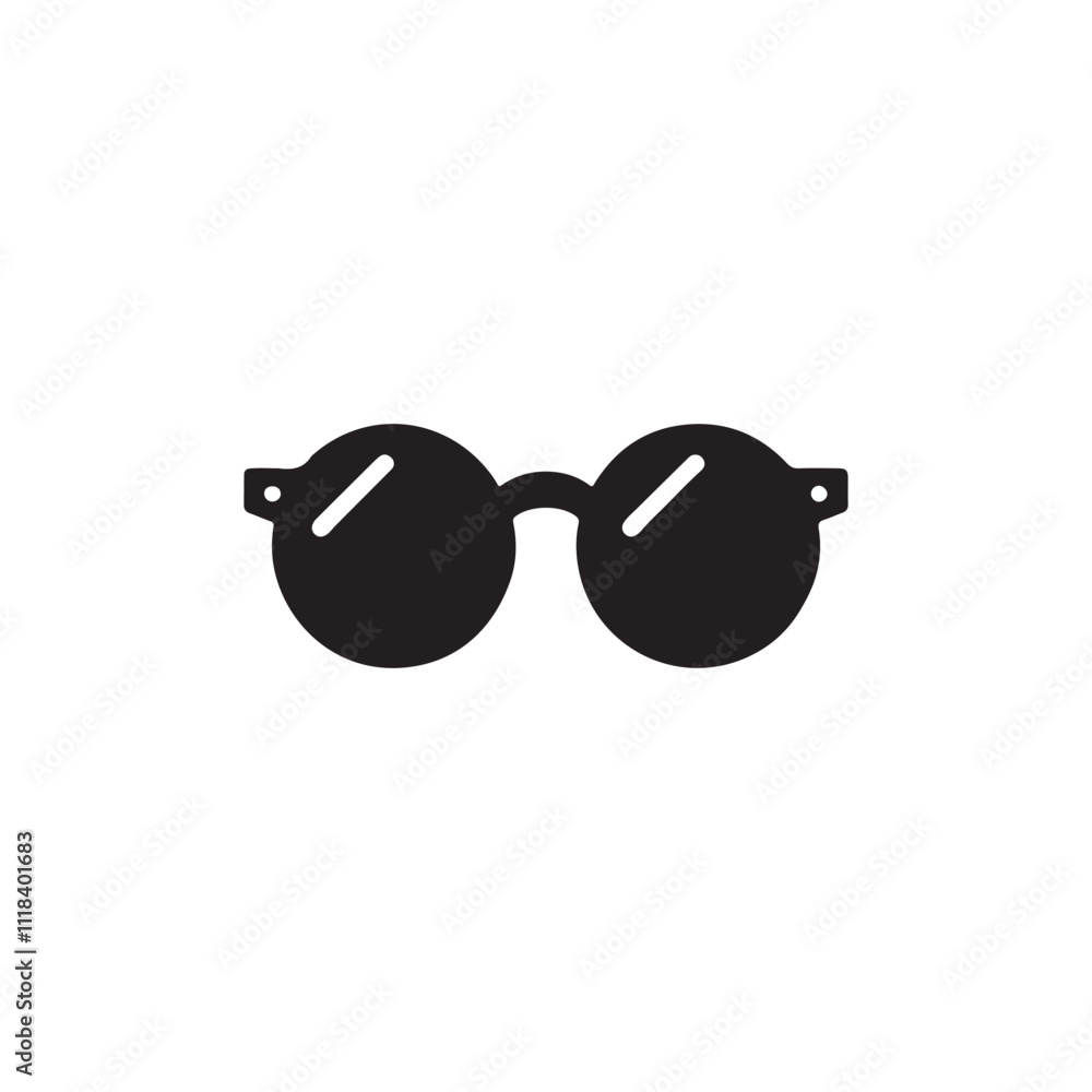Round Flat Black Sunglass Silhouette Icon in Minimalist Vector Style Round Flat Black Sunglass Silhouette Icon in Minimalist Vector Style