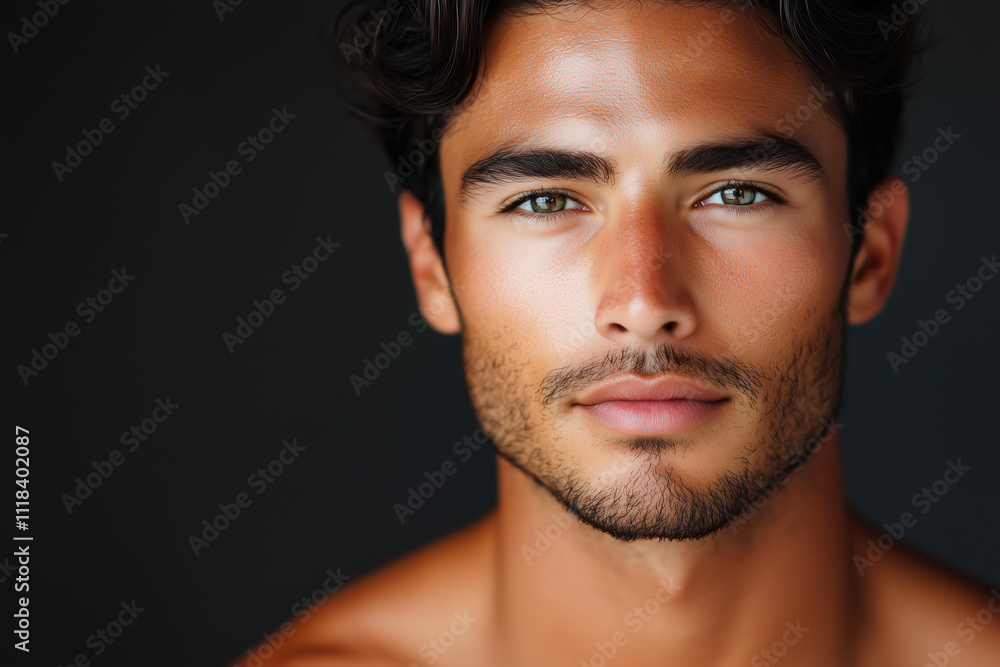 Obraz premium Close-up portrait of a man with a stubble beard on a dark background