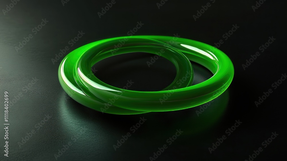 Two intertwined green jade rings on a dark surface. Two intertwined green jade rings on a dark surface.
