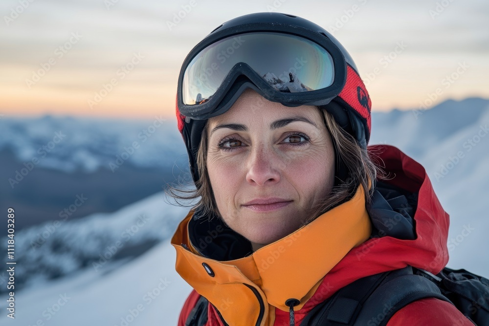 winter sports fashion, a spanish woman in ski gear, capturing the spirit of adventure as she gazes into the snowy slopes, with space for text winter sports fashion, a spanish woman in ski gear, capturing the spirit of adventure as she gazes into the snowy slopes, with space for text
