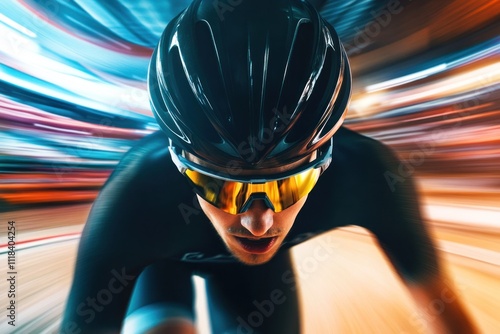 Dynamic motion shot of cyclist in black racing gear