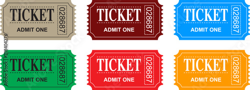 Ticket icon set. Stacked ticket icon collection. Movie theatre ticket with stub line icons. Raffle voucher coupon sign. Vector stock illustration. Flat outline design style.
