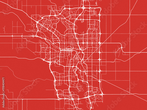 Christmas Map of Calgary Alberta, Canada in Snowy White on Festive Red Background.