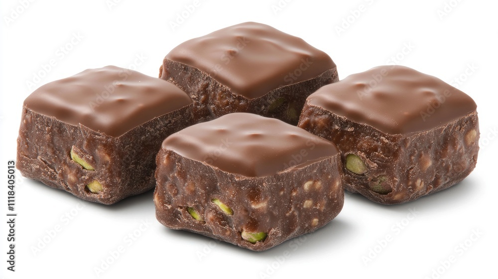Stacked chocolate bars featuring crunchy pistachios are arranged neatly on a white background, highlighting their rich texture and appealing colors. Perfect for dessert lovers and snack enthusiasts Stacked chocolate bars featuring crunchy pistachios are arranged neatly on a white background, highlighting their rich texture and appealing colors. Perfect for dessert lovers and snack enthusiasts