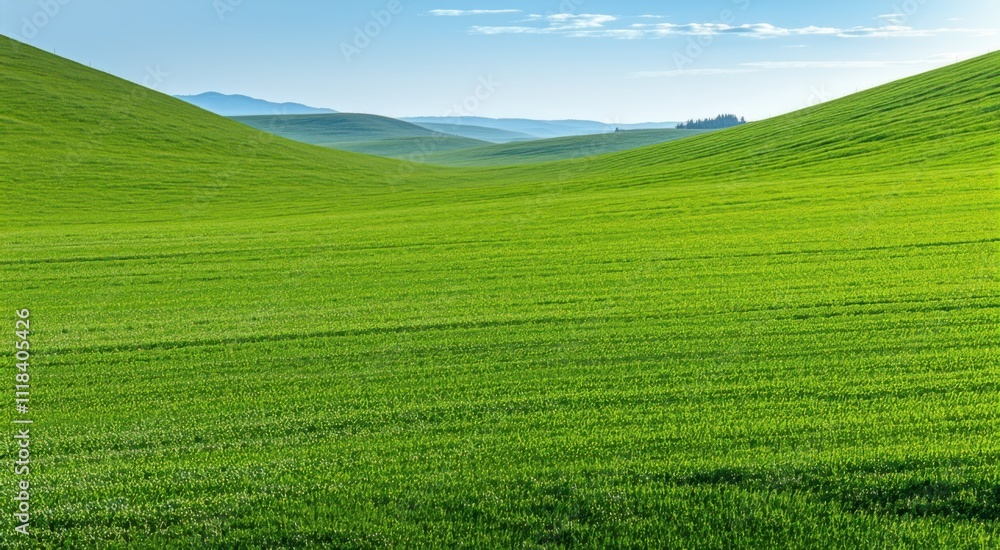 Obraz premium Grassy hills with a lone cow in the middle of them