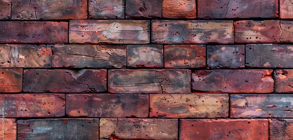 Red and brown brick wall background arranged in alternating layers, ideal for industrial-inspired interiors Red and brown brick wall background arranged in alternating layers, ideal for industrial-inspired interiors