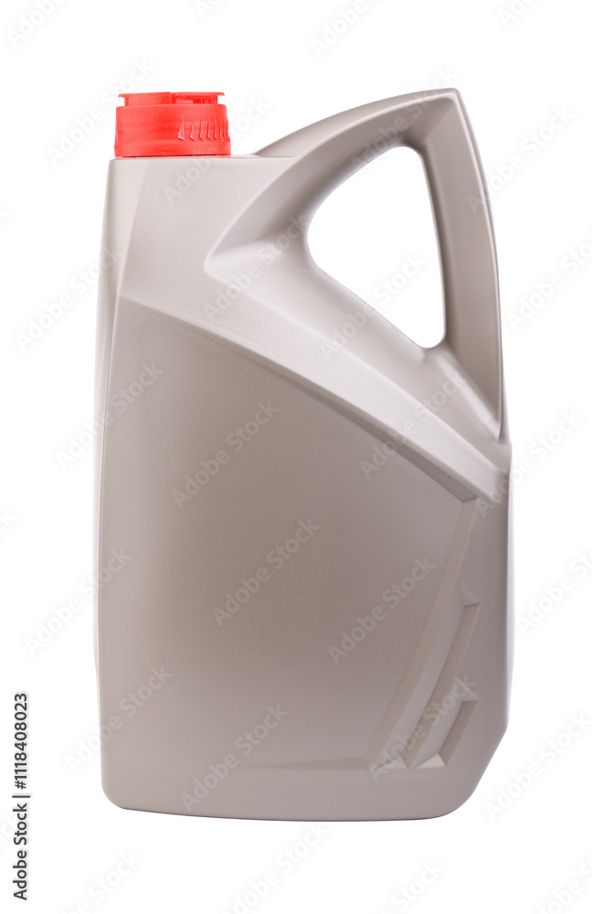 Plastic canister with motor oil on a white background. Plastic canister with motor oil on a white background.