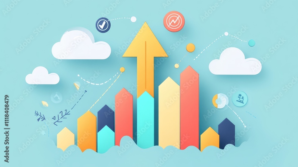 rising arrow graphic flat design top view digital marketing theme cartoon drawing Complementary Color Scheme rising arrow graphic flat design top view digital marketing theme cartoon drawing Complementary Color Scheme