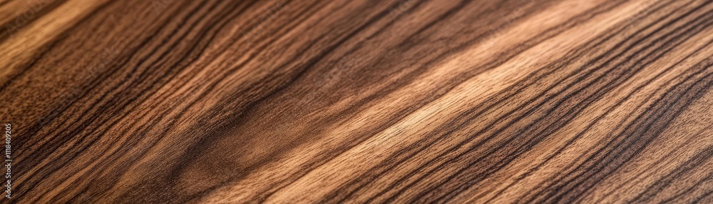 Fototapeta premium Close-up of polished walnut wood grain, rich chocolate tones, intricate natural patterns, luxurious and warm ambiance