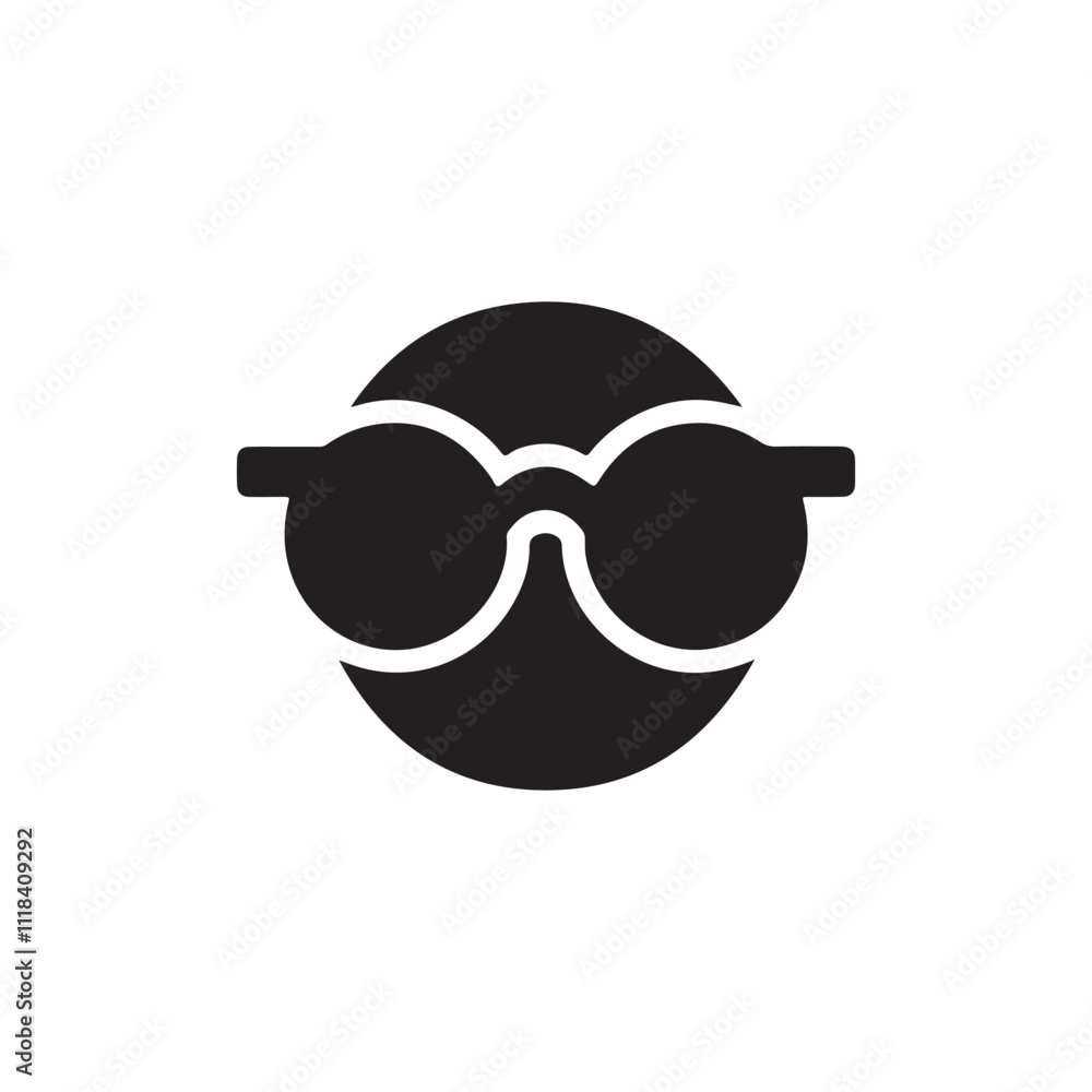 Flat Black Round Glasses Silhouette Icon - Stylish Vector Design Flat Black Round Glasses Silhouette Icon - Stylish Vector Design