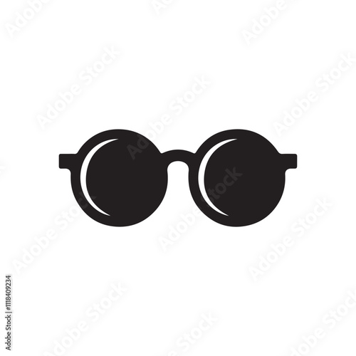 Minimalist Round Flat Black Sunglass Icon - Vector Silhouette Illustration